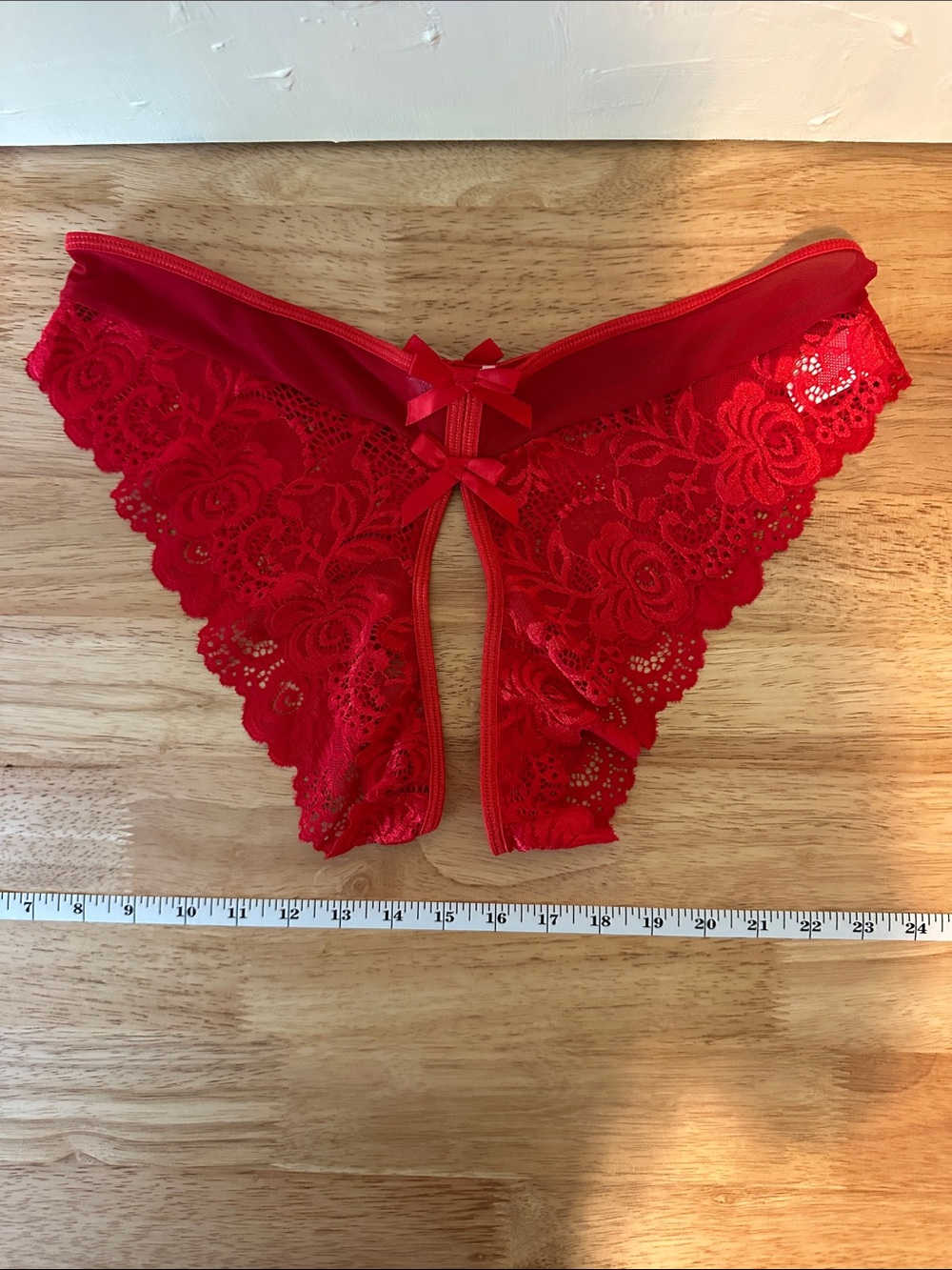 NWOT Red Lace Cut-Out Bikini Panty with Bow Accent
